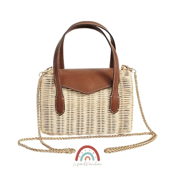 New! J. Crew Small Rattan Leather Top Handle Satchel Crossbody Bag - Picture 3 of 16